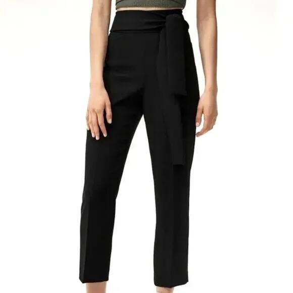 Aritzia Wilfred Geneva High Rise Tie Waist Straight Trouser Ankle Pant Black 8 - Picture 1 of 6